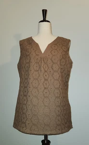 VTG JH Collectibles Eyelet Shell Tank Top Side Zipper Size 16 Cocoa Boho Beach - Picture 1 of 22