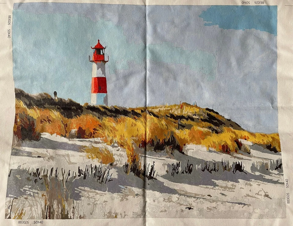 Leinenleinwand „Küstenleuchtturm“  50x40 cm Handgemalt Ohne Rahmen - Bild 1 von 1
