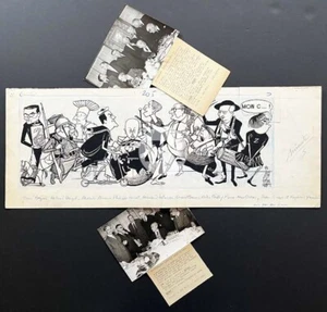 ACADEMIE GONCOURT Queneau Giono Heriat Mc Orlan Dorgelès DRAWING + 2 Photos 1960 - Picture 1 of 2