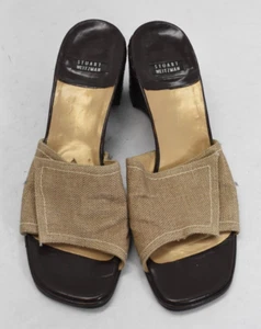 Stuart Weitzman Slip On Wedge Sandal Heels Weaved Heel Open Toe Womens Size 8 AA - Picture 1 of 12