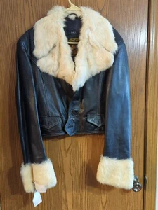 Vintage 1970s Nieloport Black Leather Jacket Rabbit Trim Punk Coat Motorcycle  - Picture 1 of 23
