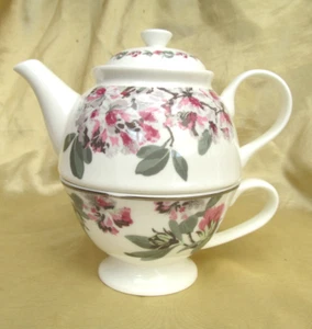 Laura Ashley Adeline Tea For One Set Pink Green Floral Bone China No Saucer - Picture 1 of 15