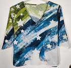 Unbranded Women's Size XL Multicolor Stars Stripes Blouse Top 3/4 Sleeve V-Neck