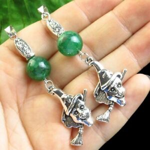 2Pcs Green Dragon Veins Agate Ball Tibetan Silver Witch Pendant Bead SG3124