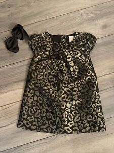 Gymboree Holiday Dress Party Dress Metallic Gold Animal Print and Bow Girls 2T