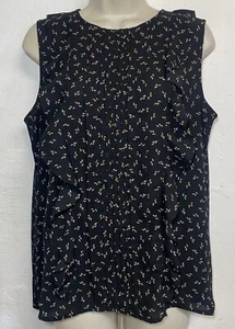Ann Taylor Medium Sleeveless Blouse Black Ruffle Detail Round Neck Tank Top - Picture 1 of 6
