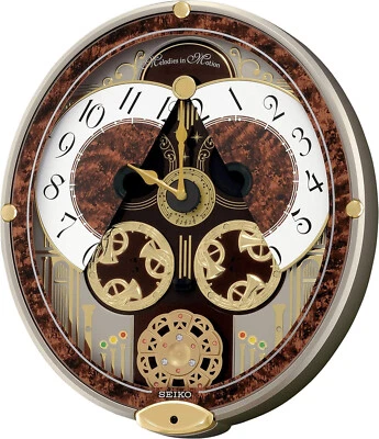 Seiko Melodies In Motion Wall Clock Wall Clock, Golden French Horns QXM265BRH - Image 1 of 4