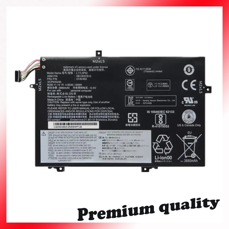 Batería 01AV445 01AV463 45WH para Lenovo ThinkPad L15 L14 1ª 2ª Generación Serie Foto 1 de 1