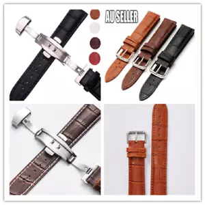 Men Genuine Leather Watch Band Alligator Grain Black Brown Clips/Buckle 2 styles - Picture 1 of 17