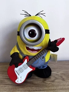 Despicable Me Minion Animated Musical Plush Rock N Roll Stuart w Red Guitar 10” - Picture 1 of 8