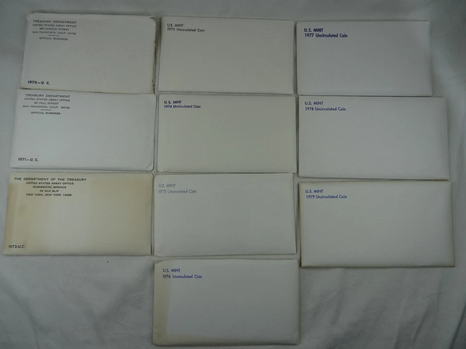 1970-1979 Lot of 10 US Mint P & D Sets Decade 118 Coins Original Mint Envelopes - Image 1 of 4