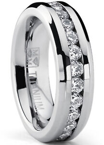 6MM Ladies Eternity Titanium Ring 2.4 Carats Cubic Zirconia Wedding Band with CZ