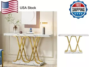 Modern Faux Marble Wood Console Table Entryway Hallway Table with Metal Base 39" - Picture 1 of 8