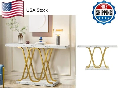Modern Faux Marble Wood Console Table Entryway Hallway Table with Metal Base 39" - Image 1 of 4