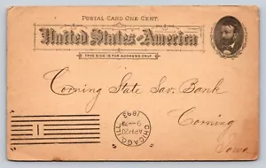 1891 UX10 Postal Card 1c William Deering & Co CHICAGO IL To CORNING Bank IA - Picture 1 of 4