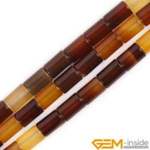 Natural Carnelian Agate Gemstone Tube Barrel Loose Beads For Jewelry Making 15" - Picture 1 of 24