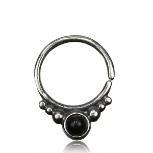 ORNATE 16G BLACK ONYX STERLING SILVER HANGING SEPTUM 9MM RING NOSE AFGHAN HELIX - Picture 1 of 1