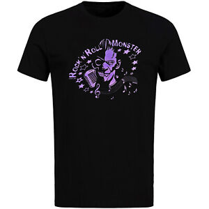 Rock'n'Roll Monster Black T-Shirt Rockabilly Purple Hand Printed Shirt S-2XL
