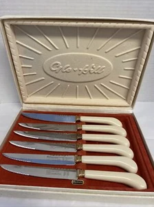 Vintage Glo-Hill Celebration vergoldet Set 6 Steakmesser Wellenschliff Klingen - Bild 1 von 6