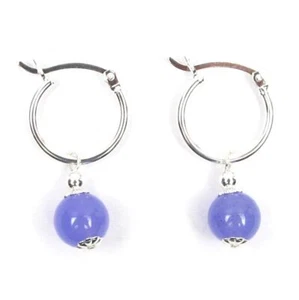 8mm Lavender Jade 925 Sterling Silver Click Hoop Earrings - Picture 1 of 1