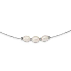 Sterling Silver Rhodium-plated CZ Bead/Freshwater Cultured Pearl 15.5" Necklace - Picture 1 of 2