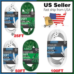 Outdoor Extension Cord 3 Outlets UL Listed 3Wire Grounded White Green 25 50 100 - Picture 1 of 36