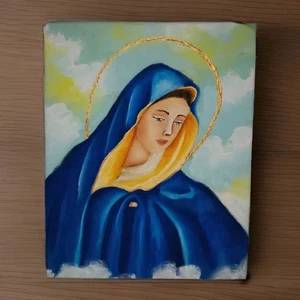 Handgemalte Jungfrau Maria 8x10 Acryl auf Leinwand Gottesmutter - Religiöse Kunst - Bild 1 von 13