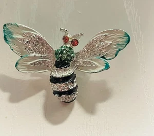 Vintage Retro Blue Enamel Fly Bee Insect Rhinestone Pin Brooch - Picture 1 of 2