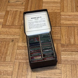 "Caja de muestra de vendedor vintage Mississippi Glass Co 33 piezas 2 x 3""" - Imagen 1 de 11