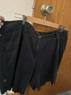 Pantalones Cortos EILEEN FISHER Negro Lino Orgánico 16 Rollos Dobladillo Plisado Foto 1 de 4