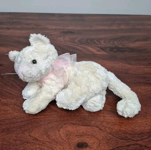 Delton Products Ivory Off White 7" Plush Kitty Cat Pink Bow - Picture 1 of 10