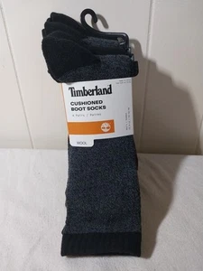 Timberland Wool Blend Cushioned Boot Socks 4-Pack Gray Black 9-12 - Picture 1 of 7
