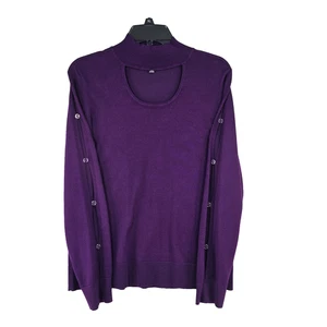 Suéter de corte de cuello falso púrpura calibre cable para mujer detalle de botones mangas talla M - Imagen 1 de 9