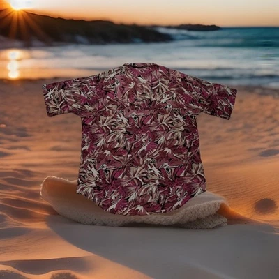 Camisa Hawaiana Vintage Triumph California Grande Botón Frontal Granate Floral Años 70 Foto 1 de 4