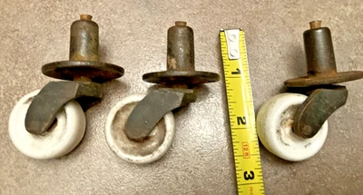 Vintage lot of 3 Porcelain Furniture 1.25" Wheel Casters with metal bases - Image 1 of 4