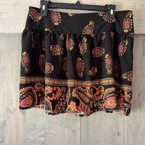 American Rag Cie Women's Size Large Mini Skater Skirt Black Orange Paisley Flowy - Picture 1 of 9