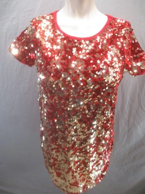 Vestido de fiesta corto Wonder Nation talla XL (14-16) rojo manga corta lentejuelas 516 Foto 1 de 4