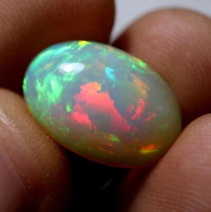 8.9 Crt 20x13.5 MM Natural AAA Green Pink Red Fire Ethiopian Opal Oval Cabochon - Picture 1 of 13