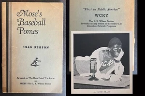 RARE 1940 Season MOSE'S BASEBALL POMES Cincinnati Reds WCKY Radio 'BLACK FACE' - Picture 1 of 10