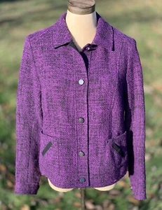 AKRIS Punto Purple & Black Tweed Blazer / Jacket ~ Button Front US Size 14 EUC! - Picture 1 of 4