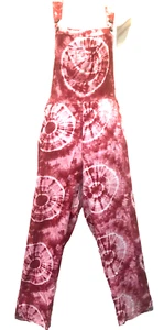 Nwt SACRED THREADS funky tie dye hippie rayon OVERALLS ROMPER JUMPSUIT JUMPER L - Picture 1 of 4