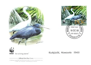 Estampilla Pacific Reef Egret WWF Fondo Mundial para la Naturaleza Cubierta Oficial del Primer Día 2008 - Imagen 1 de 3