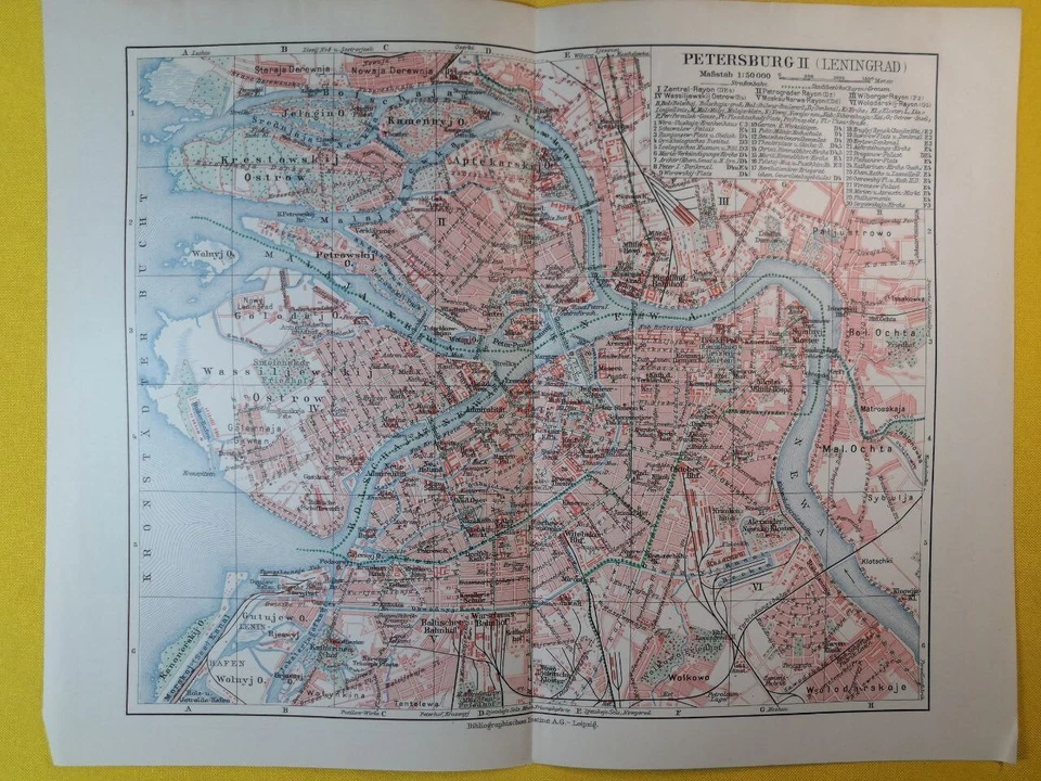 Mapa geográfico vintage de Leningrado 1906 - San Petersburgo Rusia imperial C19-7 Foto 1 de 3