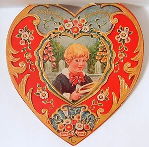 CORAZÓN DE VALENTÍN DE COLECCIÓN CON FLORES DE NIÑO EN EL CENTRO EN RELIEVE FIRMADO EXCELENTE ESTADO - Imagen 1 de 5