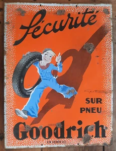 Ancienne plaque émaillée double face GOODRICH pneu automobile GéoHam EAS 80x60cm - Picture 1 of 3