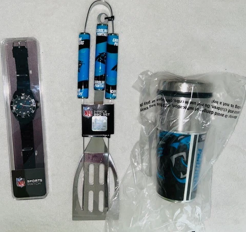 Carolina Panthers Spatula + Sports Watch + Insulated Coffee Tumbler Official NFL Cover