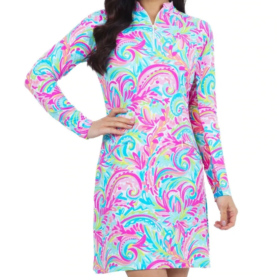 NWT Ladies IBKUL AUBREY CANDY PINK Long Sleeve Mock Golf Dress - XS S M & XL