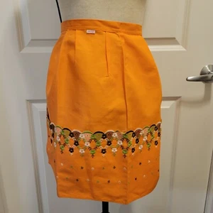 Vintage Jean Bart Orange Linen Floral Cottage Core MCM Embroidered Apron - Picture 1 of 6