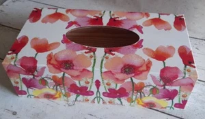 Poppies Rectangular Long Tissue Box Cover Handcrafted wooden decoupaged - Picture 1 of 1