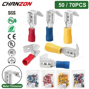 50/70PCS Piggyback Terminals Spade Splice Crimp Cable Wire Piggy Back Connectors - Picture 1 of 11